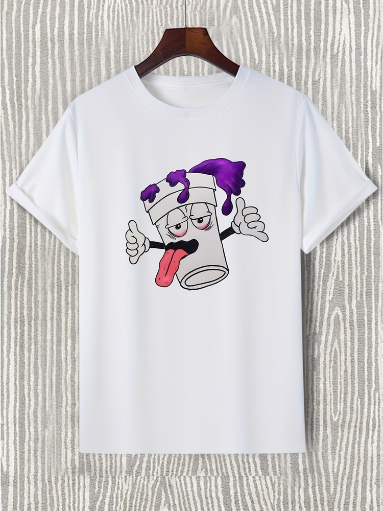 Men’s Casual T-shirt – Funny Cartoon Graphic Print – Trendy Round Neck Tee