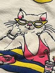 Vintage Bahama Mama Beach Cat White Tee L 80s 90s Puffy Print Good Shape Tourist