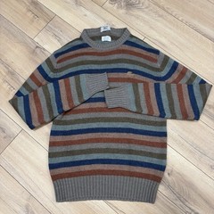 Vintage Izod Lacoste Sweater Mens L Striped Knit Gray & Blue Acrylic Wool VTG
