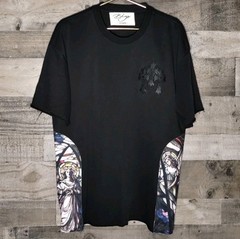Men’s Y2K Style Black Satin Cross Embroidered Terry T-Shirt Size Extra Large XL