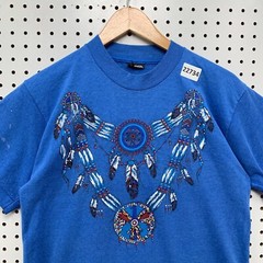 Vintage 90s Indian Dream Catcher Shirt Blue Men Medium Beaded 19×27
