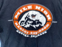 Harley-Davidson Mile High Motorcycles Spell Out T-Shirt Aurora CO American Flag