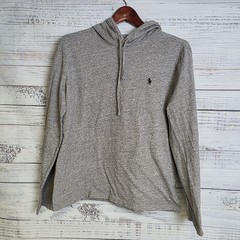 Polo Ralph Lauren Mens Medium Heathered Gray Cotton Long Sleeves Hooded T-Shirt