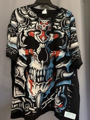 Liquid blue Black XL Cotton Crew Neck Skull Graphic All-Over Print Short Sleeve