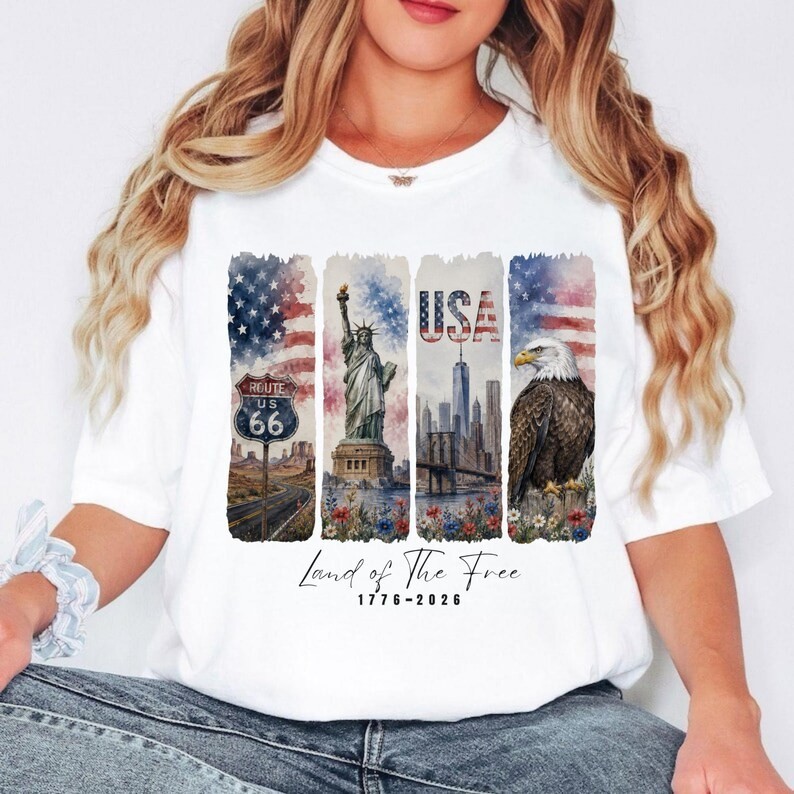 USA 250th Anniversary T-Shirt, Route 66, Statue of Liberty Tee, Land Of The Free