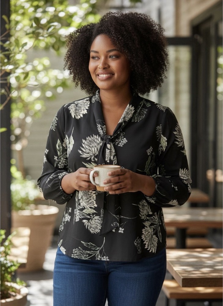 Who what Where Shirt, Black and Green Silky Long Sleeved Blouse. Size XXL.