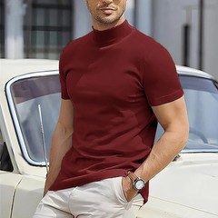 Spring Summer Elastic Comfortable Men’s T-shirt Small High Collar Stripe Shirt S