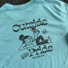 REI Co-op T Shirt Outside With Pride Womens S Blue Rainbow LGBTQIA+ Flower