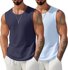 Mens Waffle Knit Tank Tops 2 Pack Breathable Sleeveless Summer Muscle Shirts