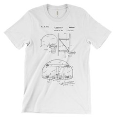 Basketball Hoop Patent T-Shirt.100% Cotton Comfy Tee on Black White or Gray. NEW