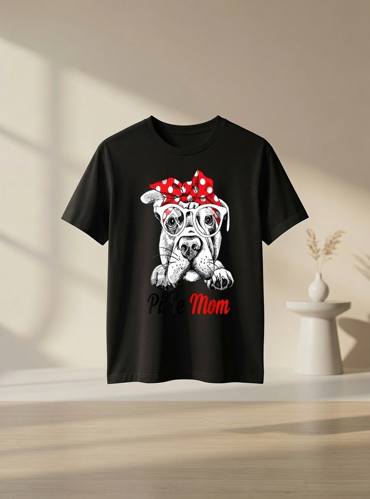 Pittie Mom With Red Bandana Headband Dog Mom Mothers Day Dog Lover Graphic Tee