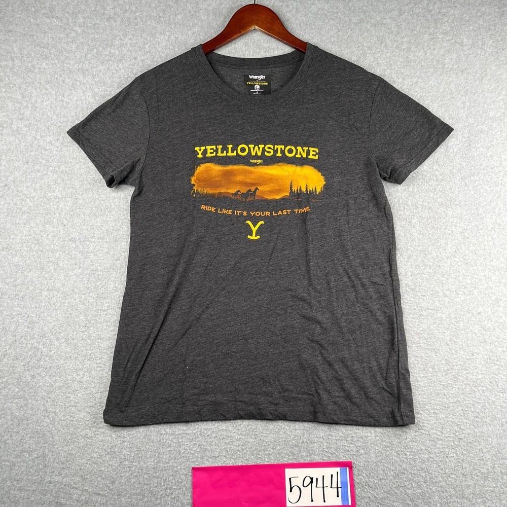 Wrangler Yellow Stone T Shirt Small Gra Heather Graphic Print Casual Mens