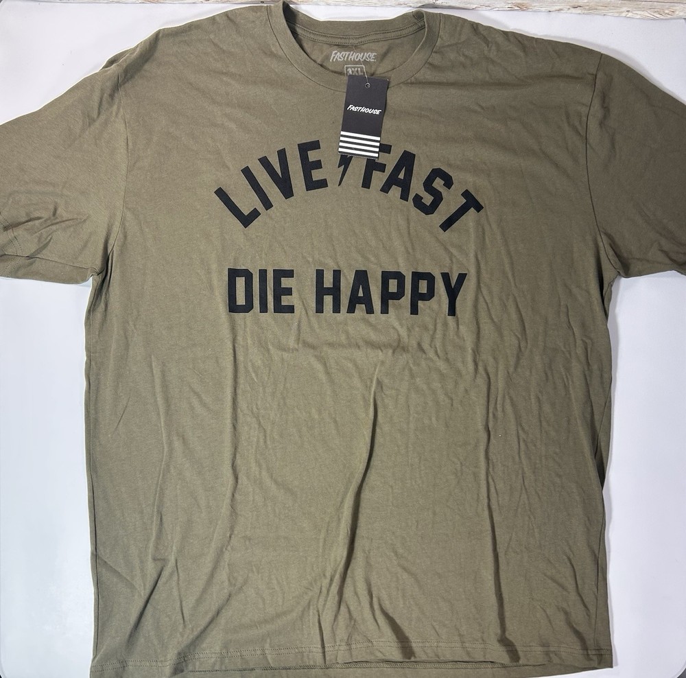 NWT Fasthouse 3XL XXXL Live Fast Die Happy Motorcycle Tee Military Green T shirt