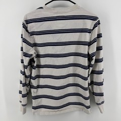 Lands End Mens Small Ivory Navy Blue Striped Rugby Cotton Crewneck Shirt