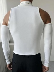 Mens Cold Shoulder Top Casual Pullover Skinny Long Sleeve T-Shirt Sexy Crop Tops