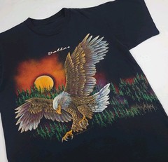 Vintage 90s Eagle Nature Scenic Art Wrap Around Print T Shirt Dallas USA Rare