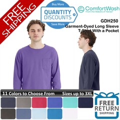ComfortWash Men Garment-Dyed Long Sleeve T-Shirt With a Pocket Up To 3XL GDH250
