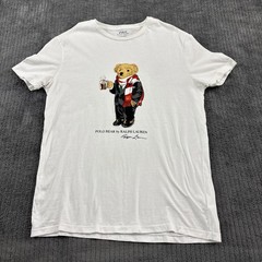 Polo Ralph Lauren T Shirt Mens Small Polo Bear Hot Cocoa Preppy White Tee FLAW