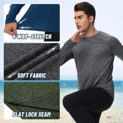 Long Sleeve TShirts Men Quick Dry UV Sun Protection Athletic Gym Fitness 3 Pack