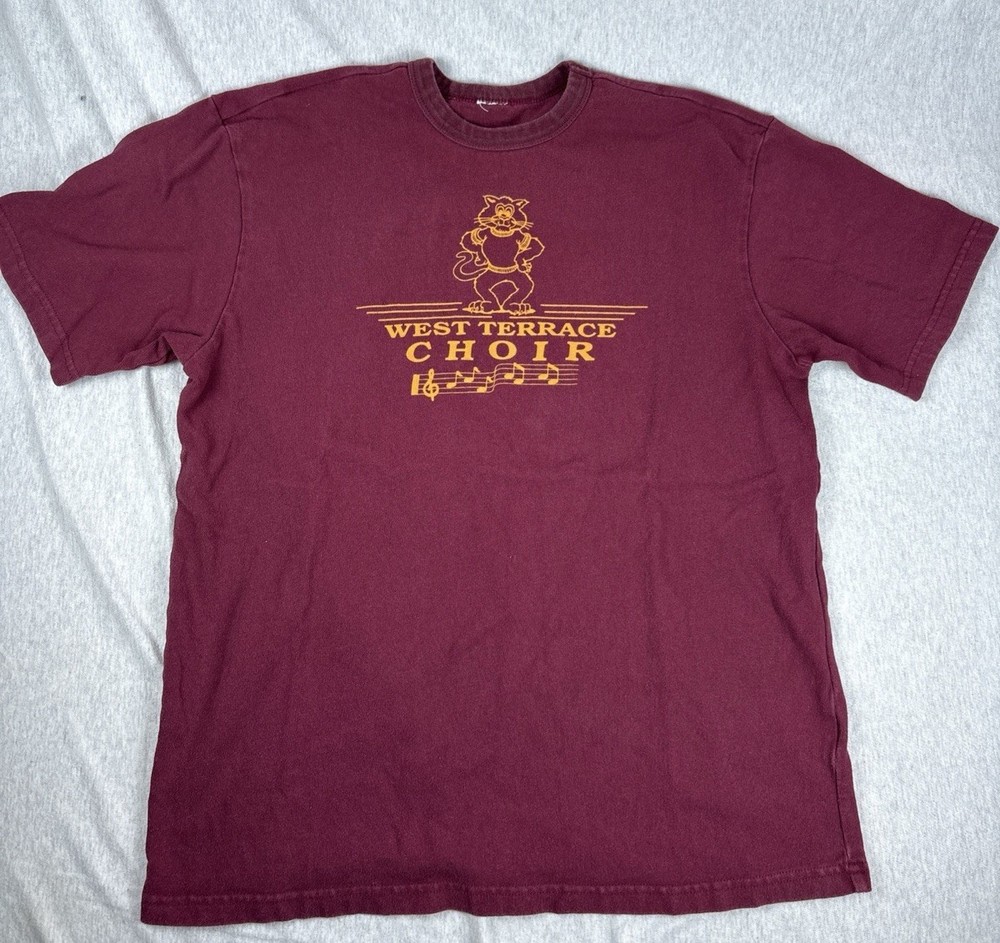 Bronson Mfg Ivy Style Heavyweight Short Sleeve T Shirt L Burgundy Tiger Choir