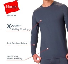 2pk Hanes Men’s Thermal Long Sleeve Performance Base layer Crewneck Gray Small
