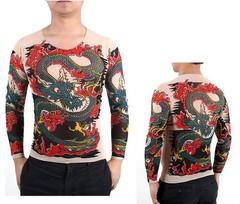 Men Women Tatto Cosplay Long Sleeves T-shirt Elastic Thin Tee