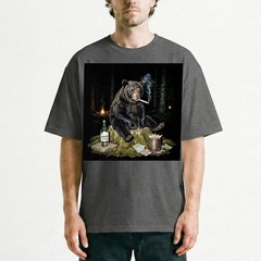 Funny Bear Smoking T-Shirt Bad Habits Forest Wildlife Meme Graphic Tee