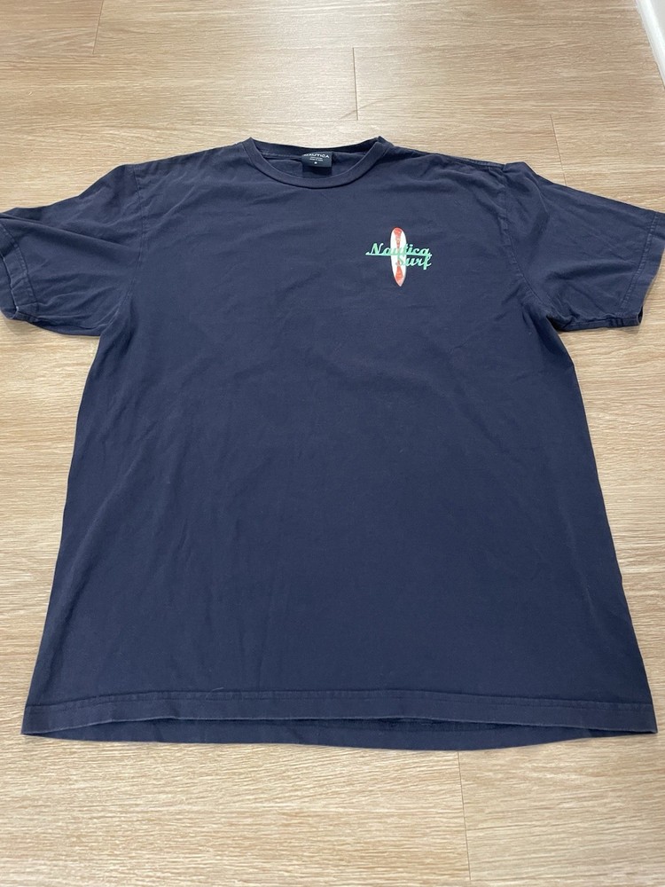 Vintage 90s Nautica Mens Medium Tshirt Navy Blue Surfer Classics Surfboard Retro