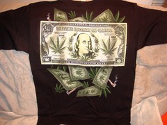 BENJAMIN FRANKLIN 1/8 OUNCE MARIJUANA BILL CANNABIS MONEY T-SHIRT SHIRT