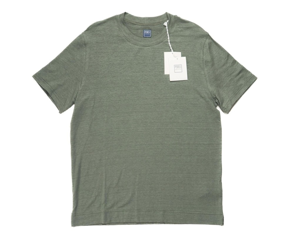 Fedeli $348 NWT Olive Green Extreme Linen Flex Short Sleeve T-Shirt (50 IT) M