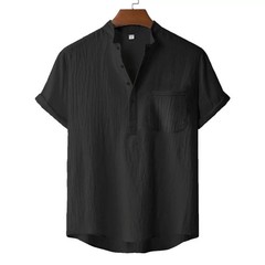 Men’s Cotton Linen Henley T-Shirt Short Sleeve Beach Hawaii Casual Shirt Style!