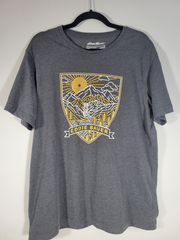 Eddie Bauer Outdoor Art Mountains Sun Men’s Short Sleeve Shirt Large