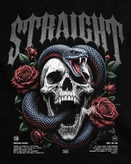 Men’s Vintage Washed Graphic T-Shirt Skull Snake Rose Print Streetwear Tee