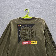 American Eagle Outfitters Men Shirt L/G/G Olive Green Globe Graphic Tee Logo