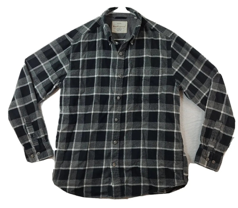 Weatherproof Mens Medium Gray Plaid Long Sleeve Button Up Flannel Shirt