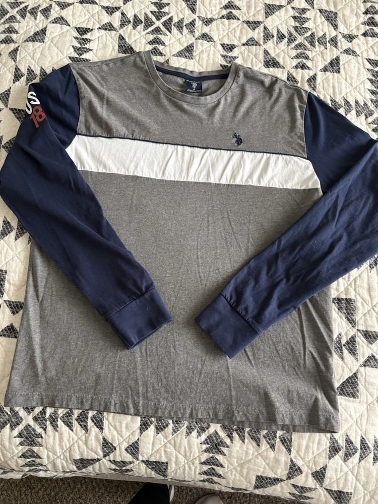 US Polo Assn. Men’s Long Sleeve Colorblock Logo Tee Black Gray Navy White