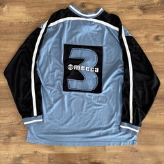 Vtg 1990s Mecca USA 3 Men’s Sz XL Black & Blue V Neck Short Sleeve Jersey Shirt