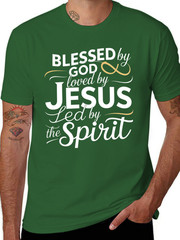 Men’s Religious Faith T-Shirt – “Blessed by God, Loved by Jesus, LED by the Spir