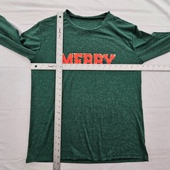 “Merry” Green Long Sleeve Cotton Blend Christmas T-Shirt Adult S