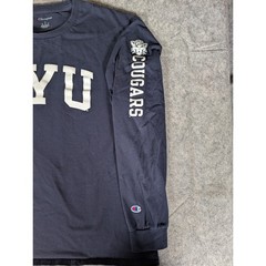 Champion BYU Cougars Long Sleeve Shirt Navy Blue Graphic Tee Mens L