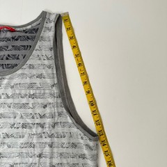 Penshoppe Mens Gray Tribal Leaf Print Tank Top Chest Pocket Size M Sleeveless