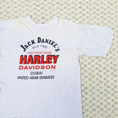 Vtg Harley Davidson Jack Daniels Dubai UAE Graphic Motorcycle T Shirt White