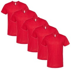 Pack of 5 NEW Tultex Men Short Sleeve Poly-Rich V-Neck T-Shirt 207 Red – Medium