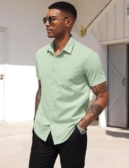 Men’s Short Sleeve Button Down Dress Shirt Business Casual Regular Fit