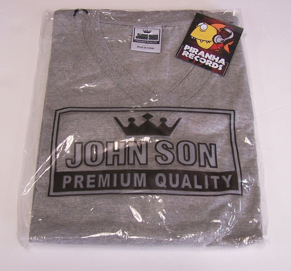 John Son Premium Quality Grey V-Neck Shirt M-4XL 100% Cotton Piranha Records