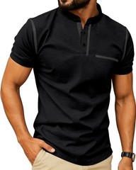 Mens Casual Short Sleeve Henley Shirt Button Front T Shirt with Pocket Lightw…