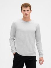 Gap Everyday Soft Long Sleeve Shirt Mens Medium Gray Crew Cotton Solid $30 MSRP