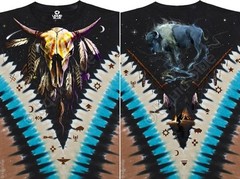 NATIVE American-BISON SKULL-FEATHERS-TIPI-2 SIDD T-SHIRT-M-L-XL-XXL