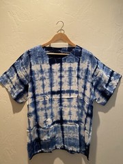 Unisex Handcrafted Indigo Vertical Design Tie Dye Round-Neck Casual Soft T-shirt