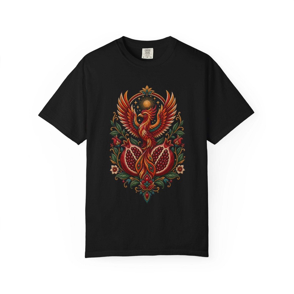 Embroidered Pomegranate Phoenix T-Shirt Graphic